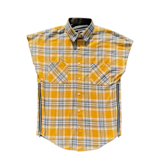 明亮叔出品4th黄格子短袖坎肩高街风格外搭叠穿打底衫比伯同款