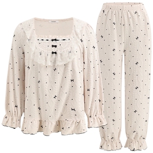 商场同款MYBODY2025冬季新款睡衣女款法兰绒蝴蝶结复古方领家居服