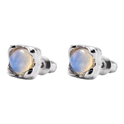 RoundFace露水月光石925纯银耳钉 原创设计复古银饰法式 通勤日常