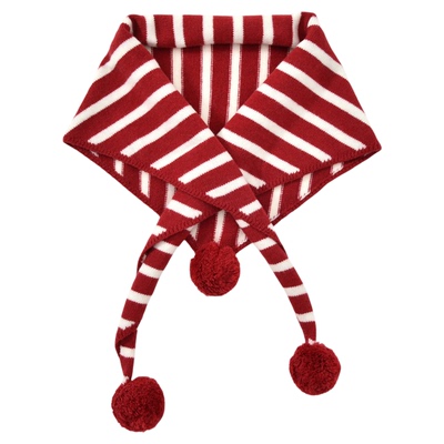 可爱红色毛球三角条纹针织披肩