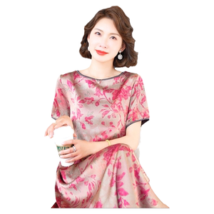 夏季2024新款真丝连衣裙女妈妈桑蚕丝气质温柔风收腰显瘦洋气裙子