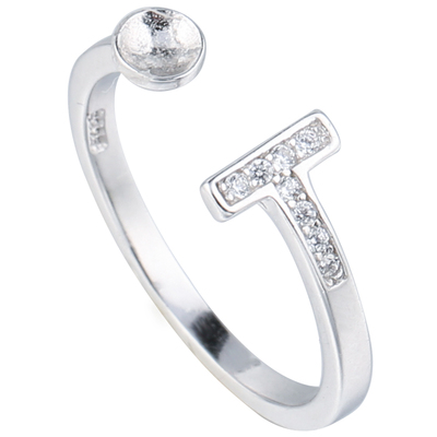 s925银女银戒托镀diy戒指空托