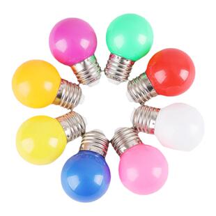节能彩色灯泡E27螺口led七彩氛围黄蓝粉橙紫红色1W灯泡小夜灯粉光