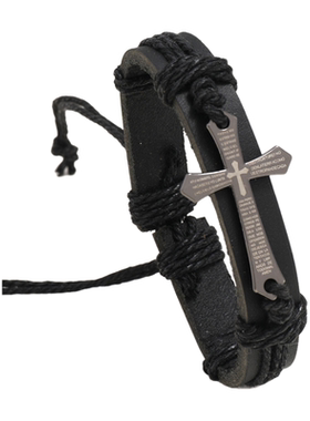 欧美复古黑色十字真皮配饰手环