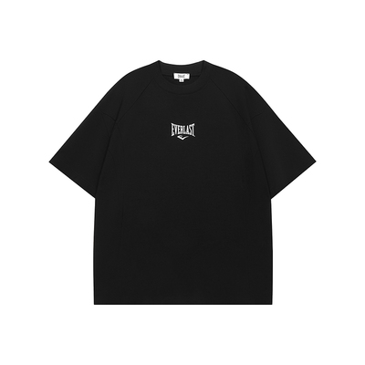 美国EVERLAST拳击简约休闲运动男女同款落肩宽松纯棉黑色短袖T恤