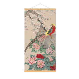 继高双鸟画作双鸟送福宣绒布实木挂轴挂画玄关客厅书房高仿古挂画