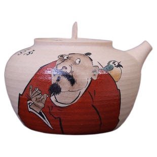 陈胜波人物画粗陶砂铫壶煮茶壶老叟文人画水壶侧把急需壶文创茶具