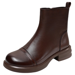 头层牛皮小鞋匠手工真皮法式小短靴女新款厚底时尚切尔西靴百搭