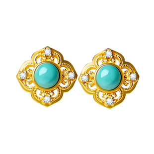 宫里上新绿松石耳钉女纯银天然原矿冬季耳饰耳环送妈妈生日礼物