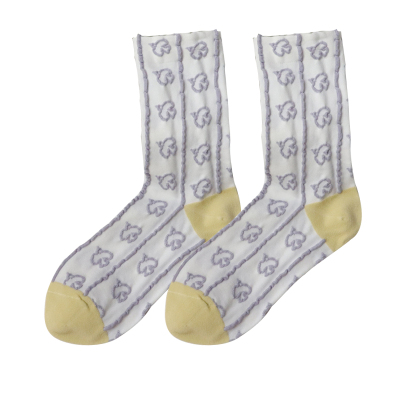 星星飞鸟棉袜女立体提花中筒袜