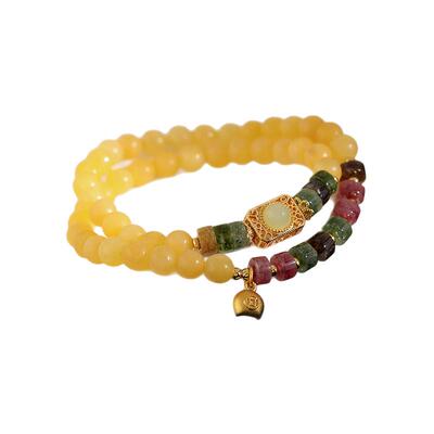 双层叠戴黄水晶手链碧玺转运珠