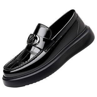 欧洲站漆皮乐福鞋男士2026新款春季透气豆豆鞋一脚蹬商务亮面皮鞋