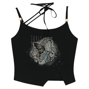 锦灰堆系列森女部落原创蝴蝶印花显瘦吊带背心2026年新款女夏季