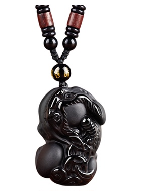 天然黑曜石吊坠招财貔貅项链挂件