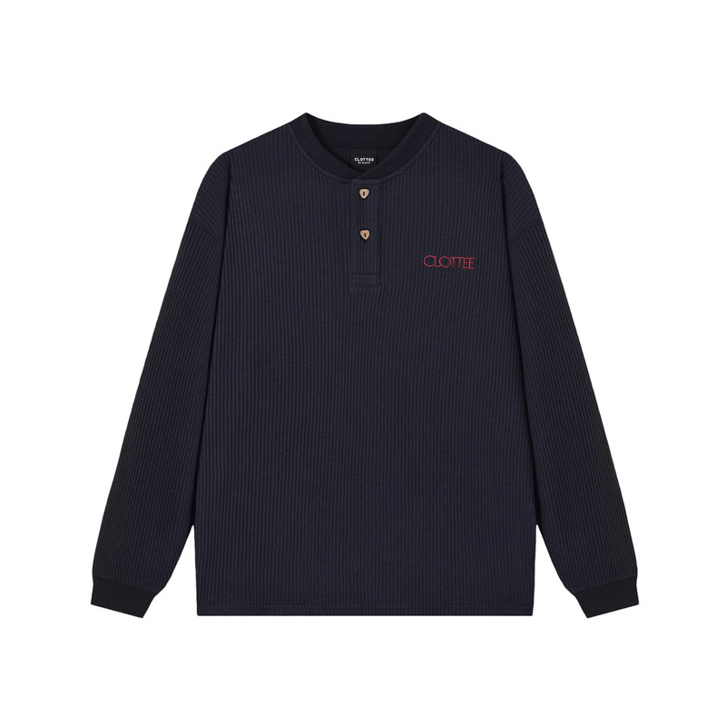 CLOTTEE by CLOT华夫格亨利领长袖t恤男女秋季宽松舒适针织上衣K