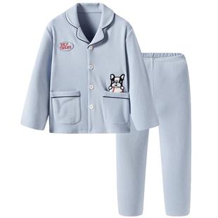 三枪儿童家居服男童秋冬加厚蓄热开襟睡衣女童冬季保暖家居服套装