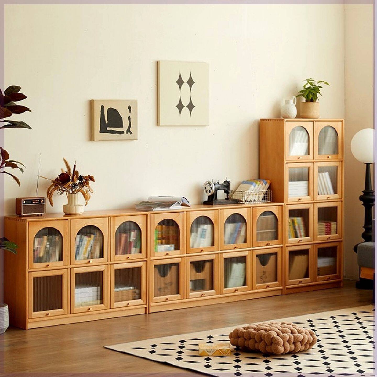 北欧实木展示柜自由组合多层落地式书柜客厅大容量玄关储物收纳柜