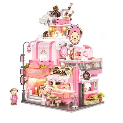 inbrixx积乎泰迪熊奶茶屋街景积木城市建筑拼装模型女生节日礼物