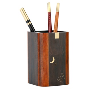 红木制创意艺术铜笔筒 原木复古中国风学生桌面文具收纳盒摆件 实木质办公室高档商务书房毛笔笔筒定制刻字