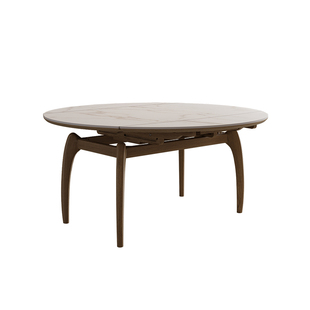 德利丰实木岩板伸缩餐桌可变圆桌家用小户型侘寂风方圆两用饭桌