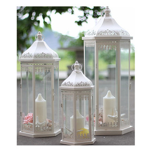 美式户外铁艺烛台马灯玻璃灯笼落地防风灯 婚庆路引酒店摆件软装