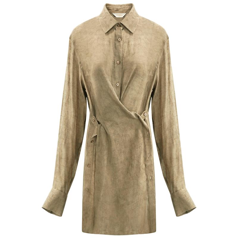 COCOBELLA侘寂风设计感多穿法衬衫女炒色中长款衬衣SR7051-2