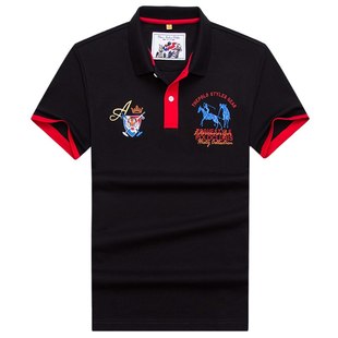 马年男装短袖T恤男士翻领POLO衫老虎头刺绣T大码上衣服夏季潮