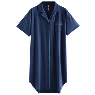 家乐芬睡裙女士睡衣夏季夏天夏款纯棉短袖衬衫高级感孕妇长款大码