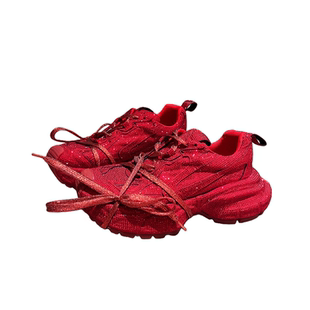 老爹鞋女ins超火水钻满钻绑带休闲鞋红色老爹鞋小众设计帅气女鞋