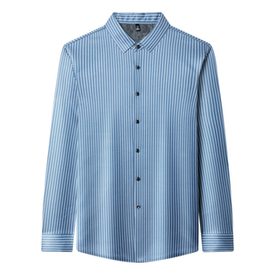 竖条纹长袖衬衫男冬季加绒加厚高级感商务休闲百搭保暖一体绒衬衣