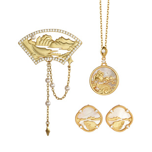 中国国家博物馆新中式饰品卢沟晓月胸针精致耳钉时尚创意生日礼物