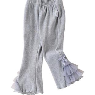 童装裤子女童新款春装洋气纯棉微喇叭裤宝宝小童时髦网纱裤脚长裤