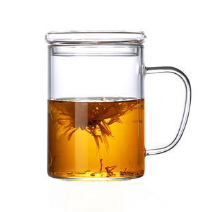 家用加厚耐热玻璃杯子花茶杯水杯可爱带盖把茶杯办公室过滤泡茶杯