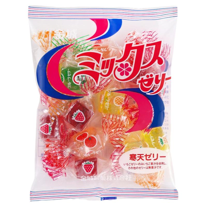 日本寒天金城什锦水果软糖果汁滨永进口儿童零食果冻方块喜糖独立