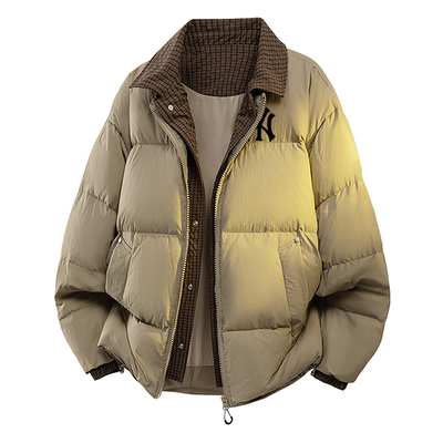 奥莱联名美式复古假两件拼接羽绒服男士短款加厚保暖外套2025冬季