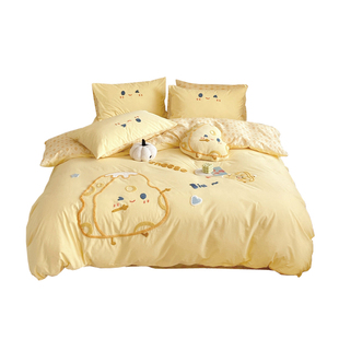 进口刺绣A类纯棉卡通四件套可爱少女心三件套全棉水洗棉儿童床品