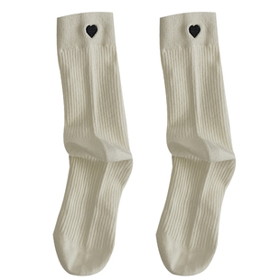 爱心袜子女中筒袜春秋纯棉ins潮韩系后跟AB不对称运动长筒堆堆袜