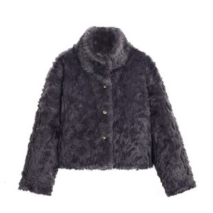 pusumede 千金衣橱 立领环保仿皮草外套女秋冬保暖短款毛毛大衣