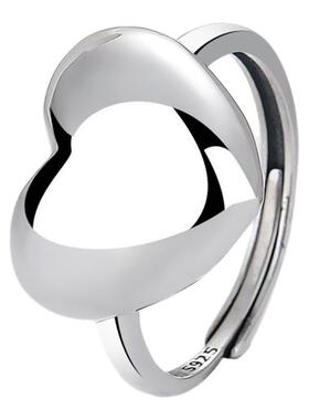 925银光面爱心戒指女可调节指环小清新食指高级感尾戒女小指装饰