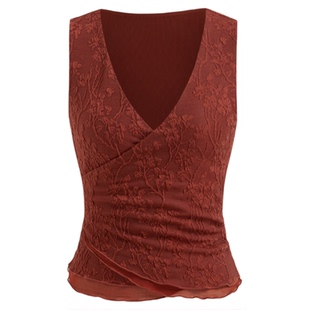 CIDERV领碎花荷叶边交叉一片式无袖背心上衣114701584