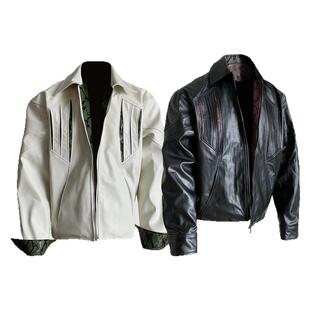 蛇年皮衣夹克复古cleanfit春秋外套PU皮薄款休闲男士翻领夹克上衣