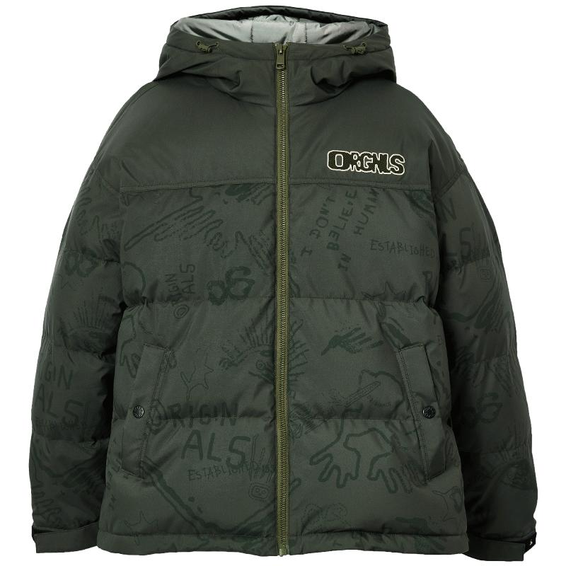 【满印机能冰壳】杰克琼斯短款羽绒服男士冬潮流宽松连帽外套男装