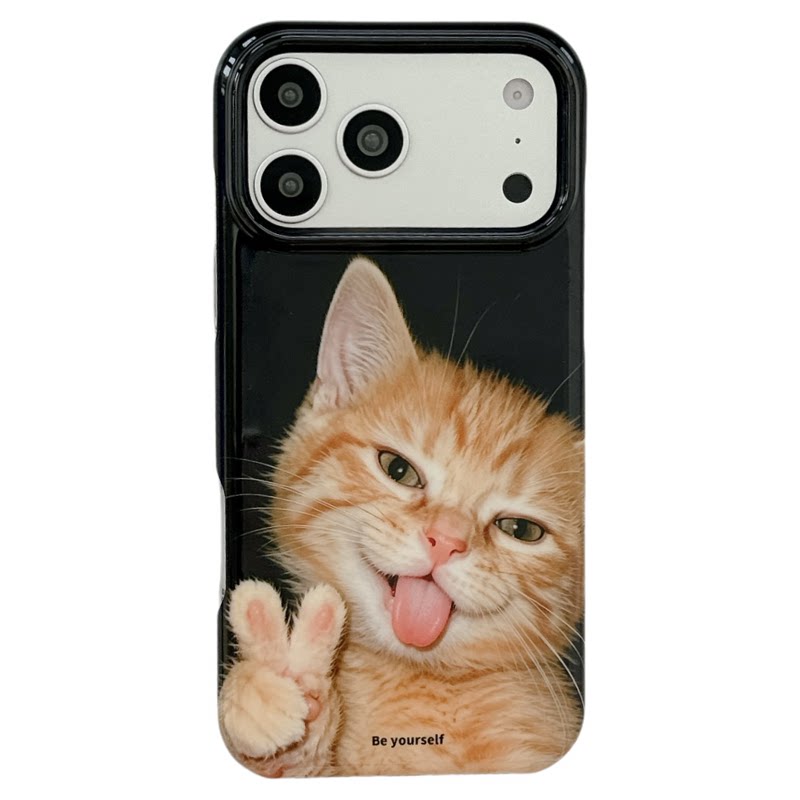 MoreRex萌趣搞怪歪头比耶猫咪适用苹果18手机壳iphone17promax新款18pro创意15全包防摔保护套14女款16不撞壳