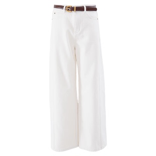 Orchel/欧榭丽老钱女士白色保暖直筒牛仔裤长裤显瘦休闲百搭