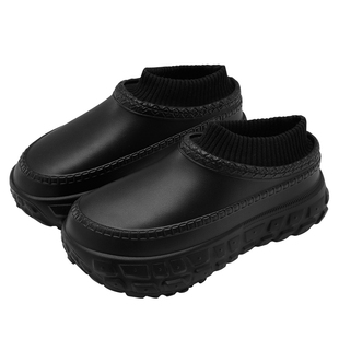 运动棉鞋男外穿冬季保暖防水防滑加厚底加绒洞洞鞋男款棉拖鞋黑色