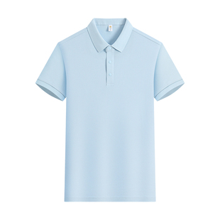 浅蓝色纯棉polo衫定制印logo公司团体夏季翻领短袖T恤高端工作服