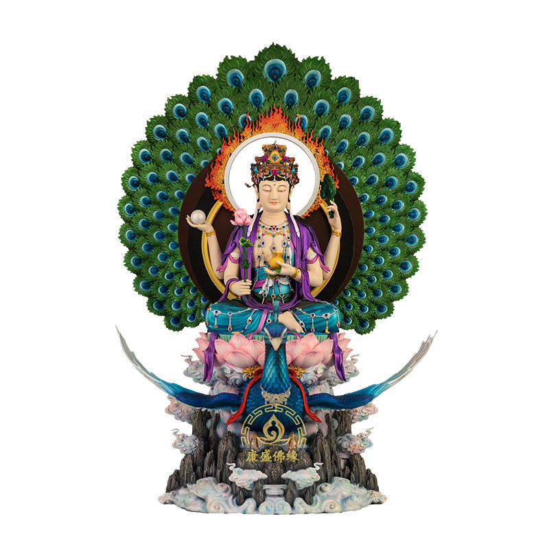纯铜孔雀明王神像摆件家居装饰品
