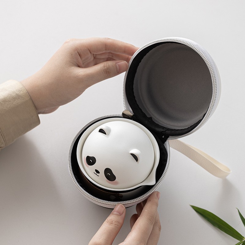 熊猫旅行茶具套装陶瓷便携式客三杯随身茶杯一杯快露营户外壶茶壶