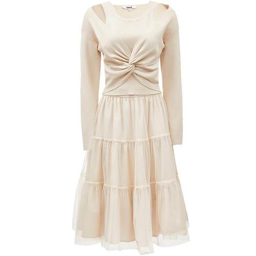 【ONLY奥莱】秋冬通勤气质收腰U领欧根纱套装连衣裙女