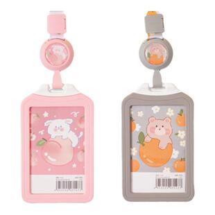 水果动物小中大学生卡套带挂绳校园员工胸牌工牌校牌饭卡电话卡透明动漫胸牌可伸缩耐用吊牌门禁卡套